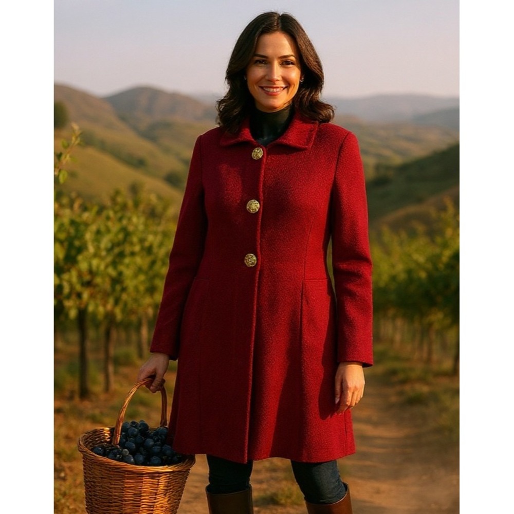 The Michael Collection Women's Long Sleeves Button Up Coat Red Lg Designer VTG